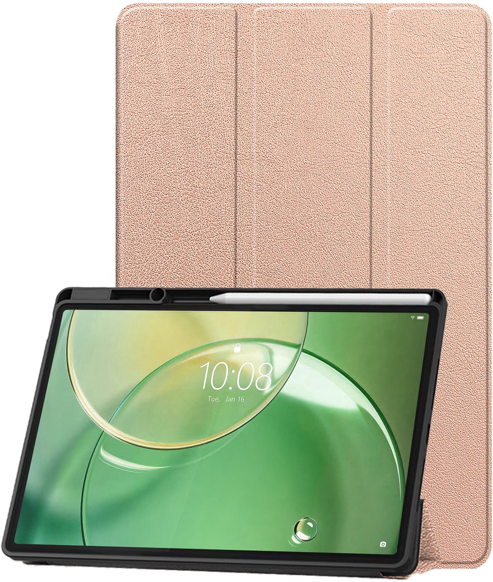 Hoesje Geschikt voor Lenovo Idea Tab Pro Gen 2 - Dun & Stevig - Trifold Bookcase - Hard Cover Case - Met Uitsparing Geschikt voor Lenovo Pen - Hardcover Book - Tablet Hoes - Rosé goud