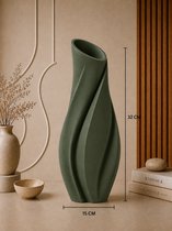 Japandi Design Vaas 32 cm – Moderne Decoratieve Vaas voor Droogbloemen & Kunstbloemen – Forest Green