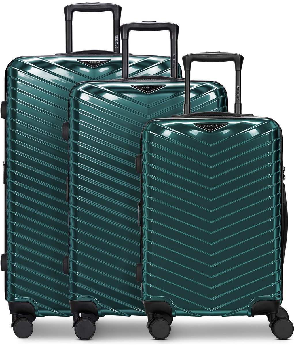 Redolz Essentials 18 2.0 4 wielen Kofferset 3-delig met uitbreidingsplooi - Harde bagage - TSA slot - metallic-green shiny