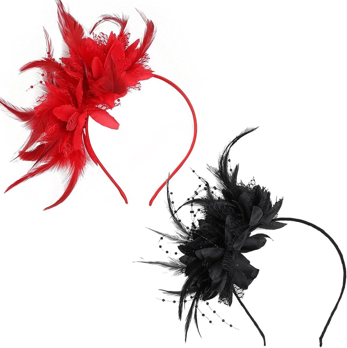 Fascinators voor vrouwen - 2 stuks rood en zwart - 1920s design - perfect voor feesten - SnelShoppen