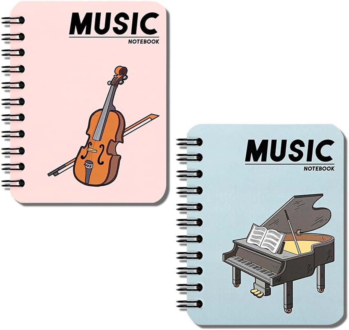 Spiraalnotitieboek A7 - Muziekthema - Violin en Piano - Ideaal voor school en onderweg - SnelShoppen