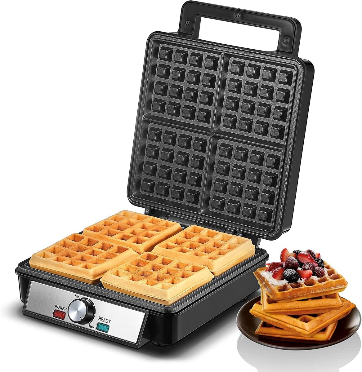 Wafelijzer 4 discs - 1200W roestvrij staal - instelbare bruiningsniveaus - perfect voor gezinsontbijt - SnelShoppen