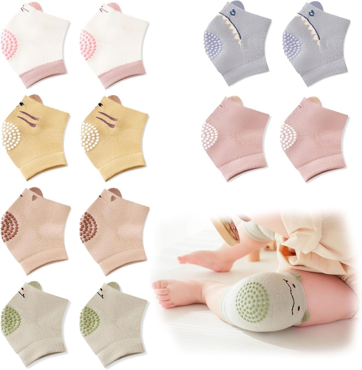 Baby kniebeschermers 6 paar - elastisch - antislip rubberen tips - ondersteuning bij kruipen - SnelShoppen