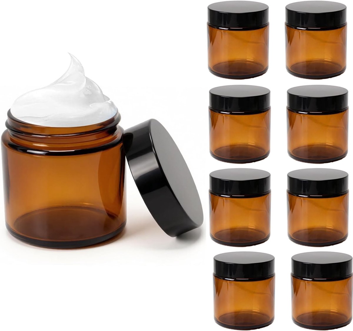 Glazen potjes 8 x 100 ml - Bruin glas - UV-bescherming - Voor DIY cosmetica - SnelShoppen
