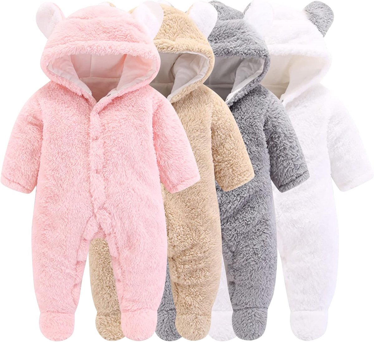 Newborn baby overall - fleece met capuchon - schattige cartoonbeer - houdt je kleintje warm - SnelShoppen