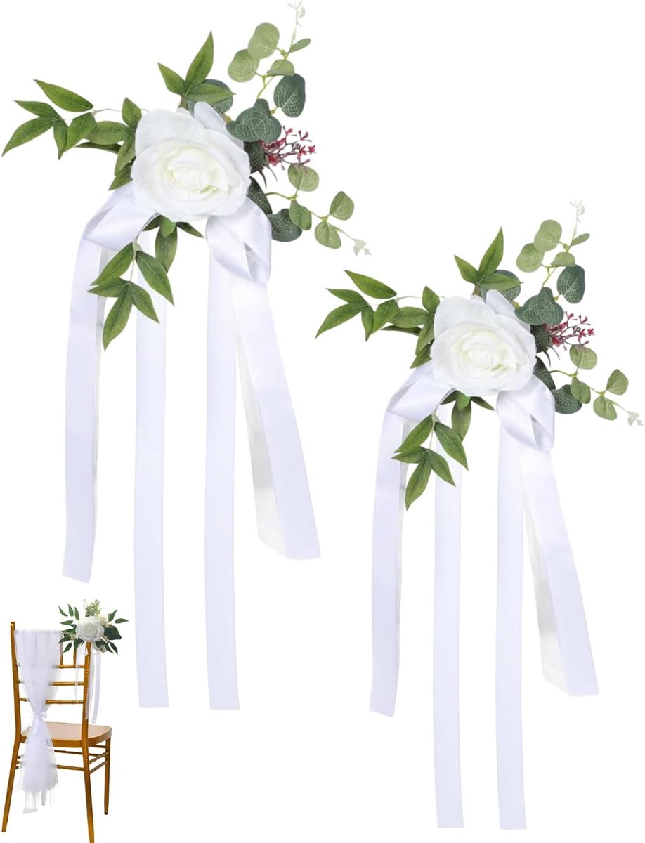 Witte kunstbloemen bruiloftsauto - 2 stuks met zuignappen - elegante decoratie - eenvoudig te installeren - SnelShoppen