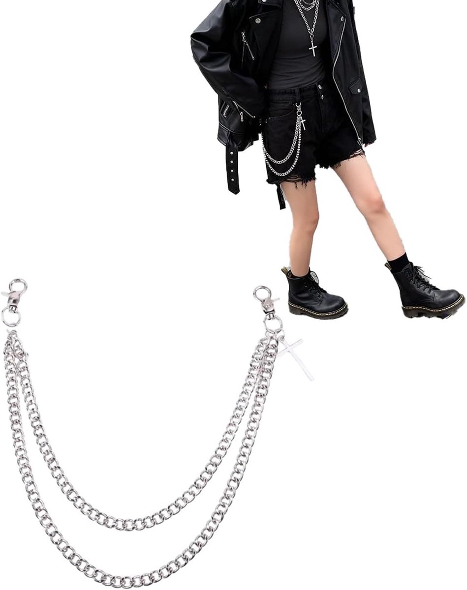Broekketting dubbele kettingen - kruishanger met karabijnhaak - punk-gothic stijl - accentueer je persoonlijkheid - SnelShoppen