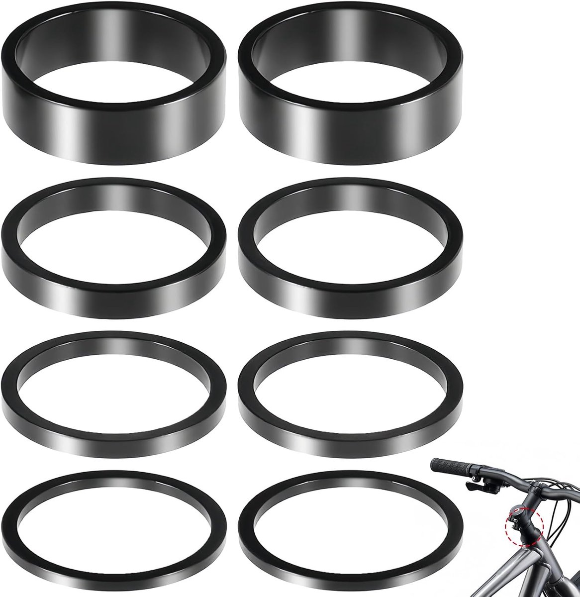 Fietsstuurpen spacer-set 1 1/8 inch - aluminium afstandschijven - 2/3/5/10 mm - ideaal voor MTB en racefietsen - SnelShoppen