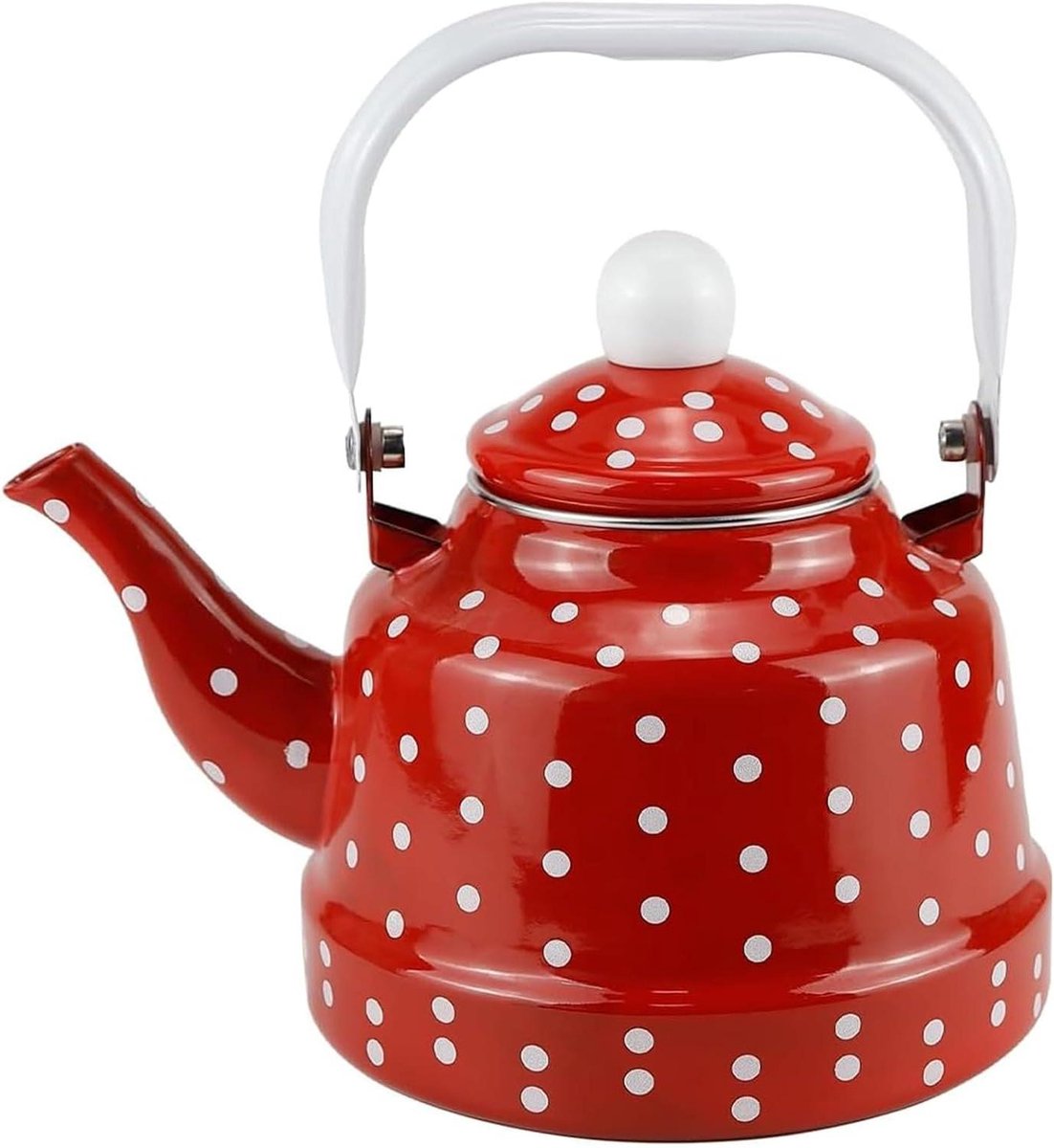 Theeketel Polkadot - Waterkoker Emaille - Thee Zetten - Grote Uitloop - 2.5L - Rood