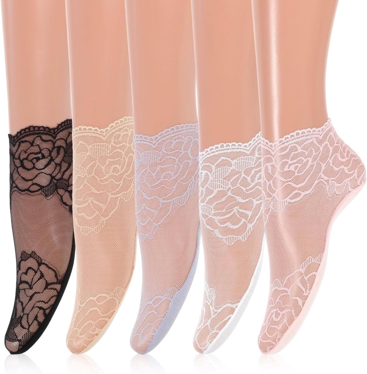 Kantensokken dames 20,5 cm - transparant - netstructuur - perfect voor een elegante uitstraling - SnelShoppen