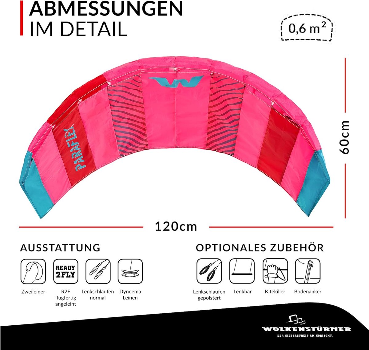 Vlieger 120 cm - Polyester Ripstop 70D - Roze - Direct klaar voor gebruik - SnelShoppen