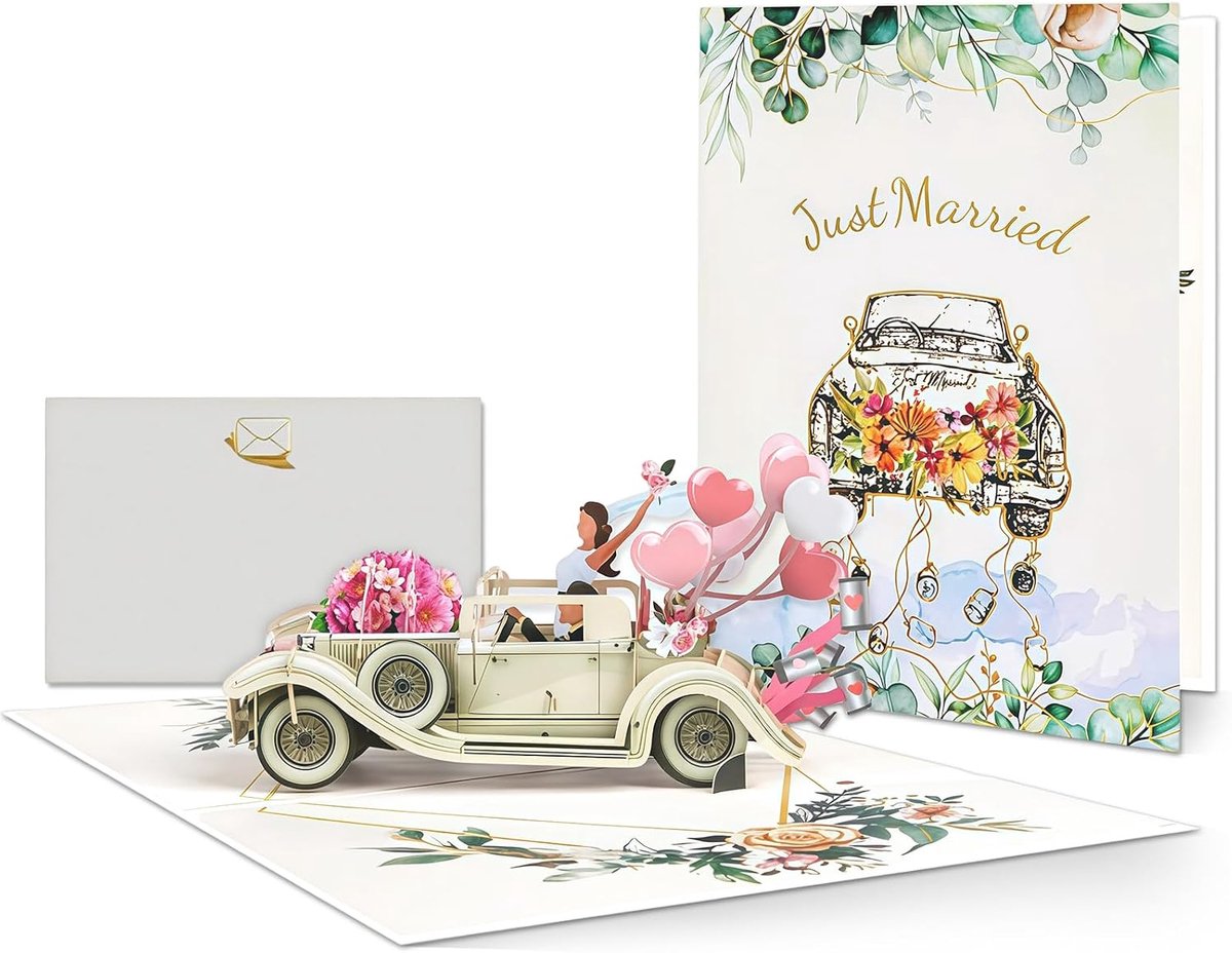 3D pop-up trouwkaart 20 x 15 cm - 3 stuks - bruid en bruidegom - unieke uitnodiging - SnelShoppen