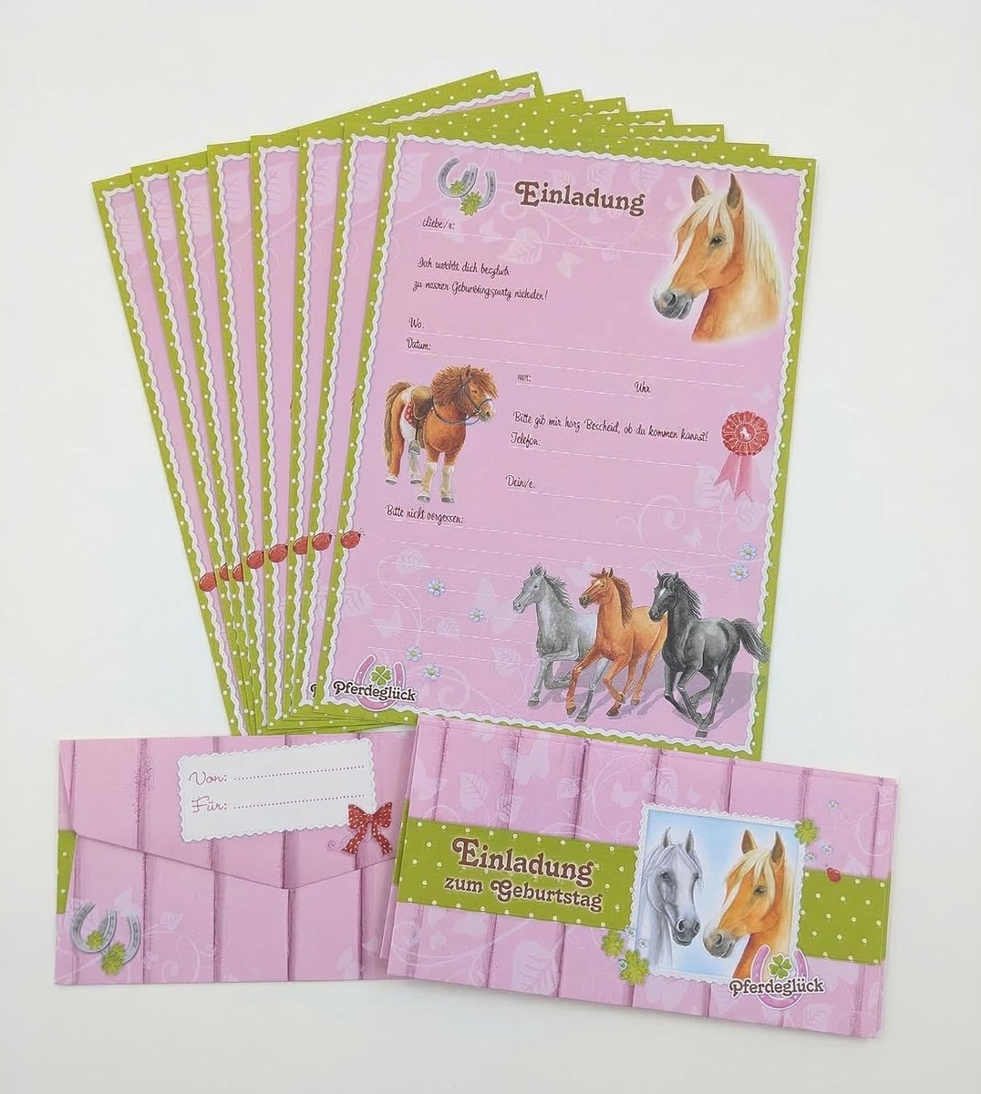 Uitnodigingskaarten kinderverjaardag - set van 8 - roze pony design - perfect voor meisjes - SnelShoppen