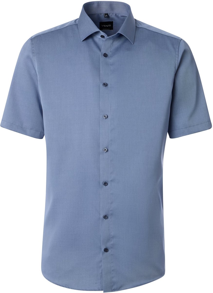 VENTI modern fit overhemd - korte mouw - twill - blauw - Strijkvrij - Boordmaat: 41 (EU maat: L)
