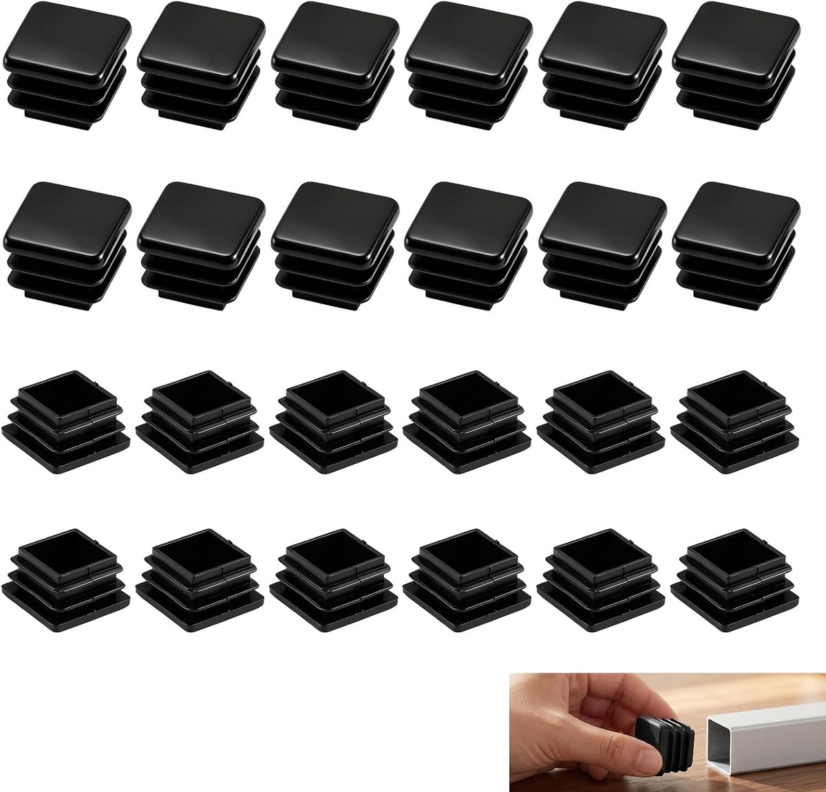 Vierkante buisdoppen 20 x 20 mm - kunststof - zwart - antislipbescherming voor meubels - SnelShoppen