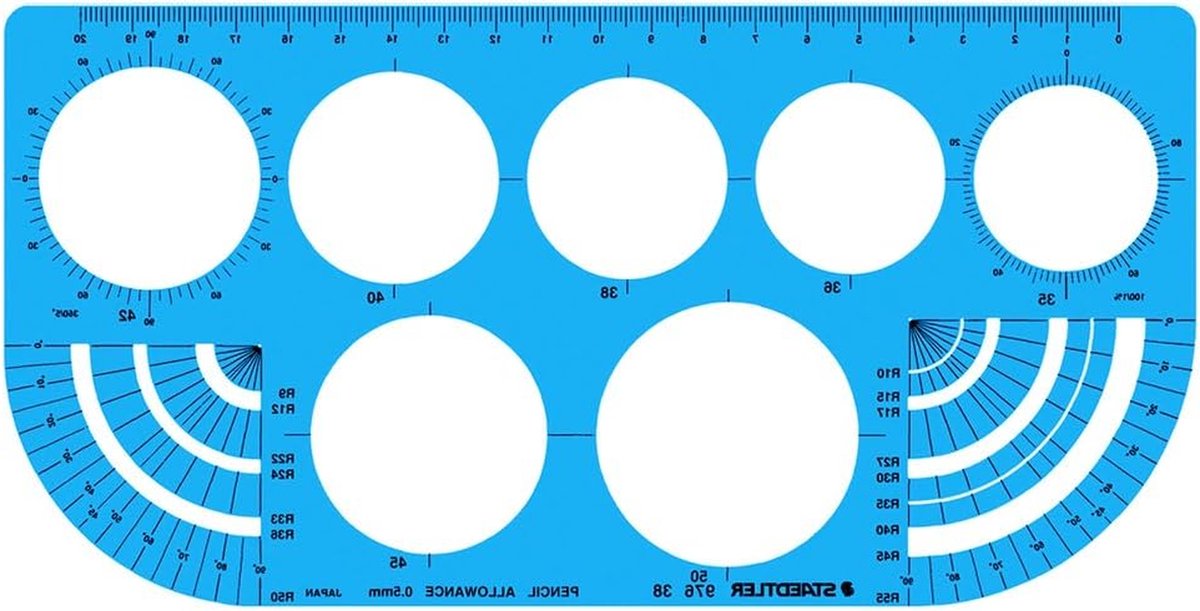 Yen Omtrek Liniaal - Tekenen Sjabloon - Cirkels Tekenen - Ontwikkeld met Duitsland - 23 x 11.5 cm - Transparant
