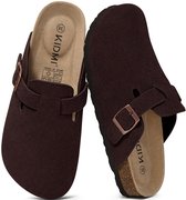 Homaxy - Unisex Clogs - Koe suède- Houten clogs – Koffiekleurig - 45- Geschikt voor een voetlengte van 28,6 cm