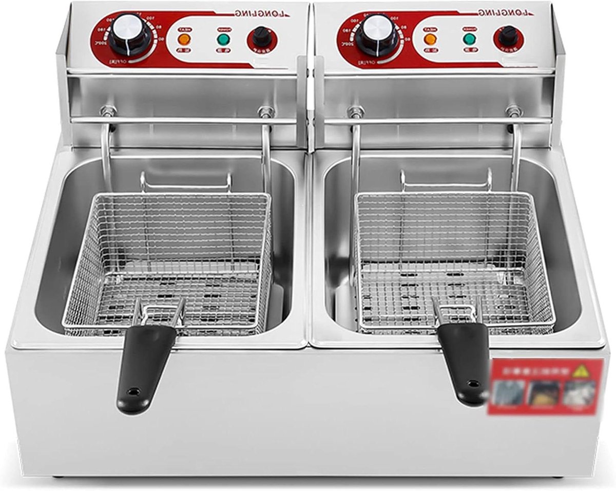 Elektrische Dubbele Friteuse - Professionele Frituurpan - Grote porties frituren - Roestvrij staal - 20 liter - Zilver