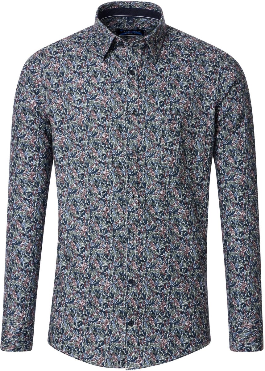 CASA MODA Sport comfort fit overhemd - twill - donkerblauw - groen - bordeaux - wit dessin