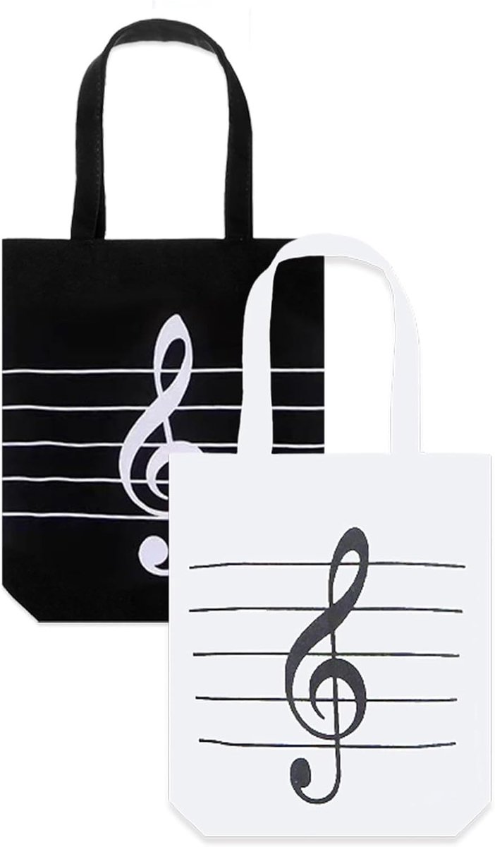Herbruikbare boodschappentas - zwarte canvas tas met muzieknoten - multifunctionele schoudertas - SnelShoppen