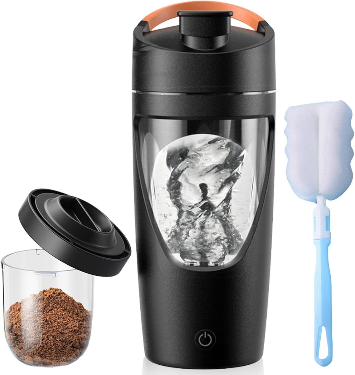 Shaker elektrisch 700ml - zwart - met poedervak - automatische mixer voor eiwitten - SnelShoppen