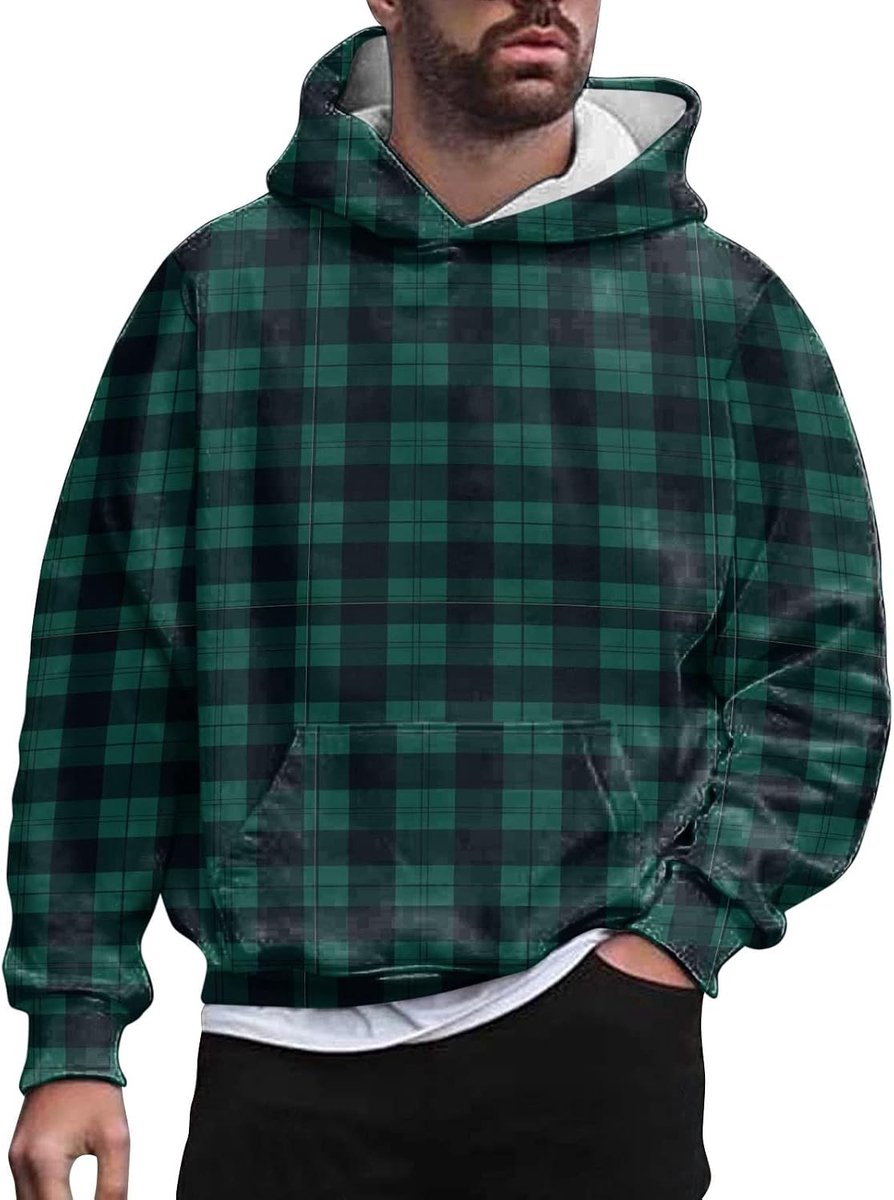Capuchontrui heren - regular fit - katoen - plaid print - perfect voor vrije tijd - SnelShoppen