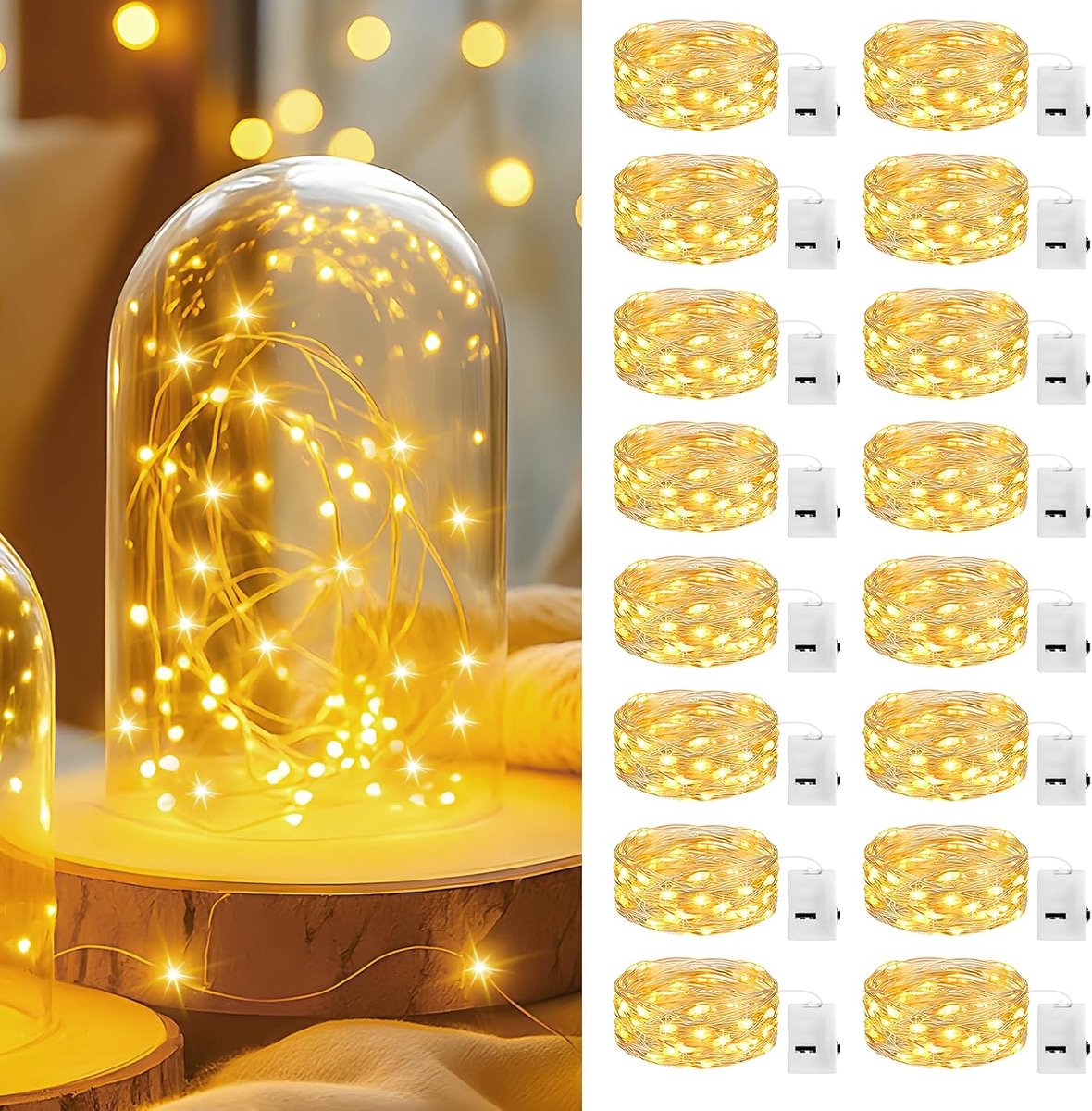 Mini LED fairy lights 2 m - warm wit - 16 stuks - waterdicht - sfeervolle decoratie voor feest - ShopVlot