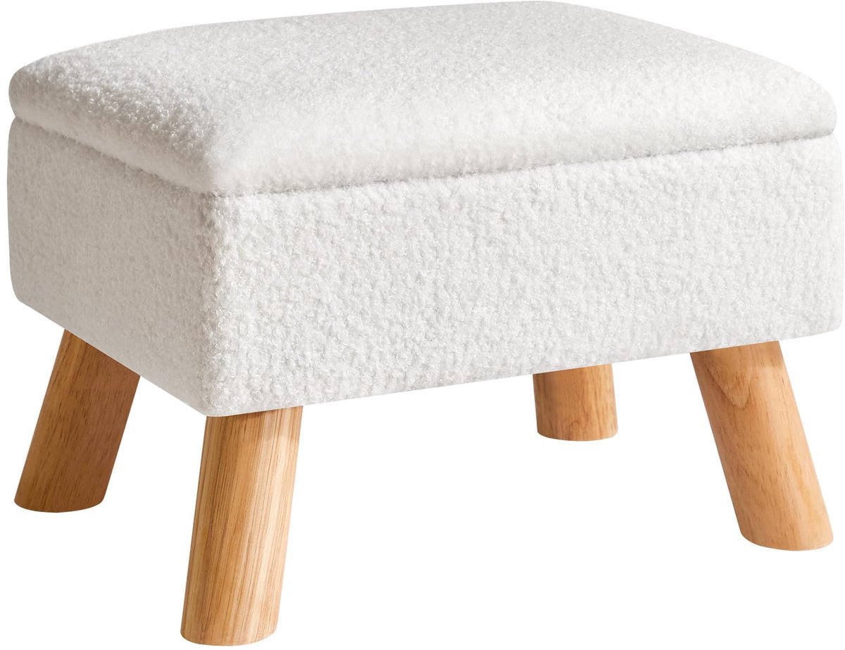 Hocker met opbergruimte 40x30 cm - witte voetenbank - stabiele houten poten - ideaal voor woonkamer - ShopVlot