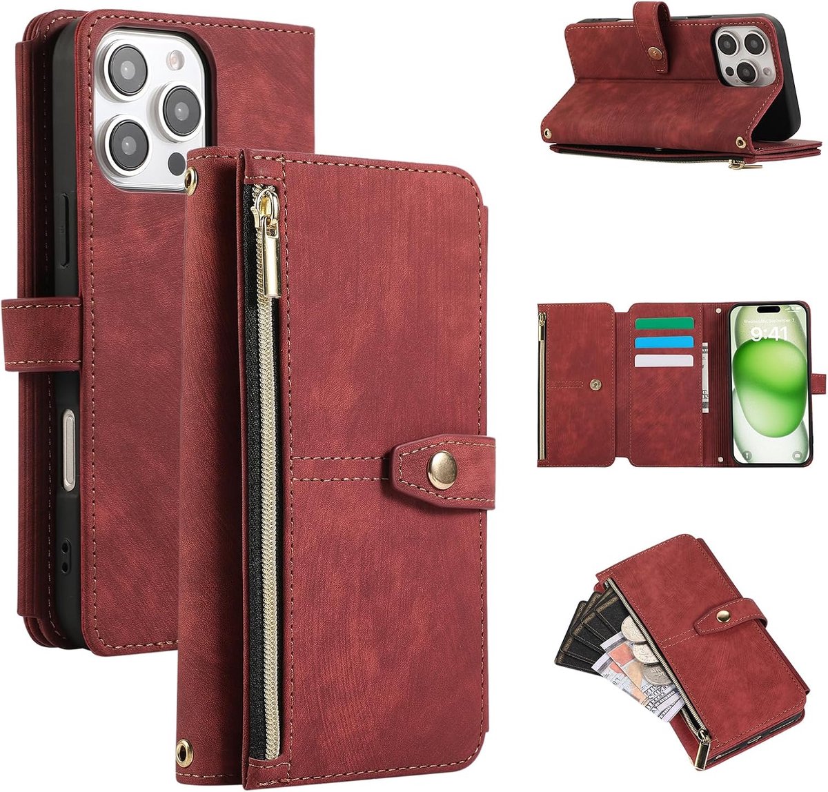 Mobiel hoesje A Pro Max 6.7 inch - PU leer retro stijl - schokbestendig - met handlus en kaartslots - ShopVlot