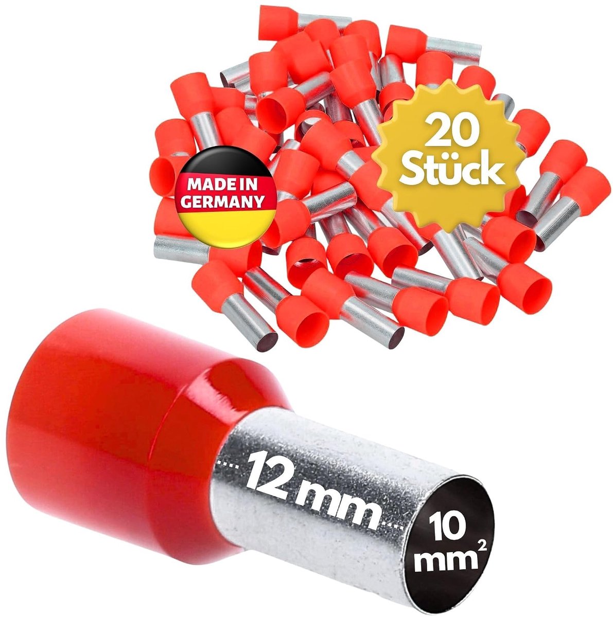 Aderendhülse 10 mm² - Geïsoleerd - 12 mm - Betrouwbare verbinding voor kabels - ShopVlot