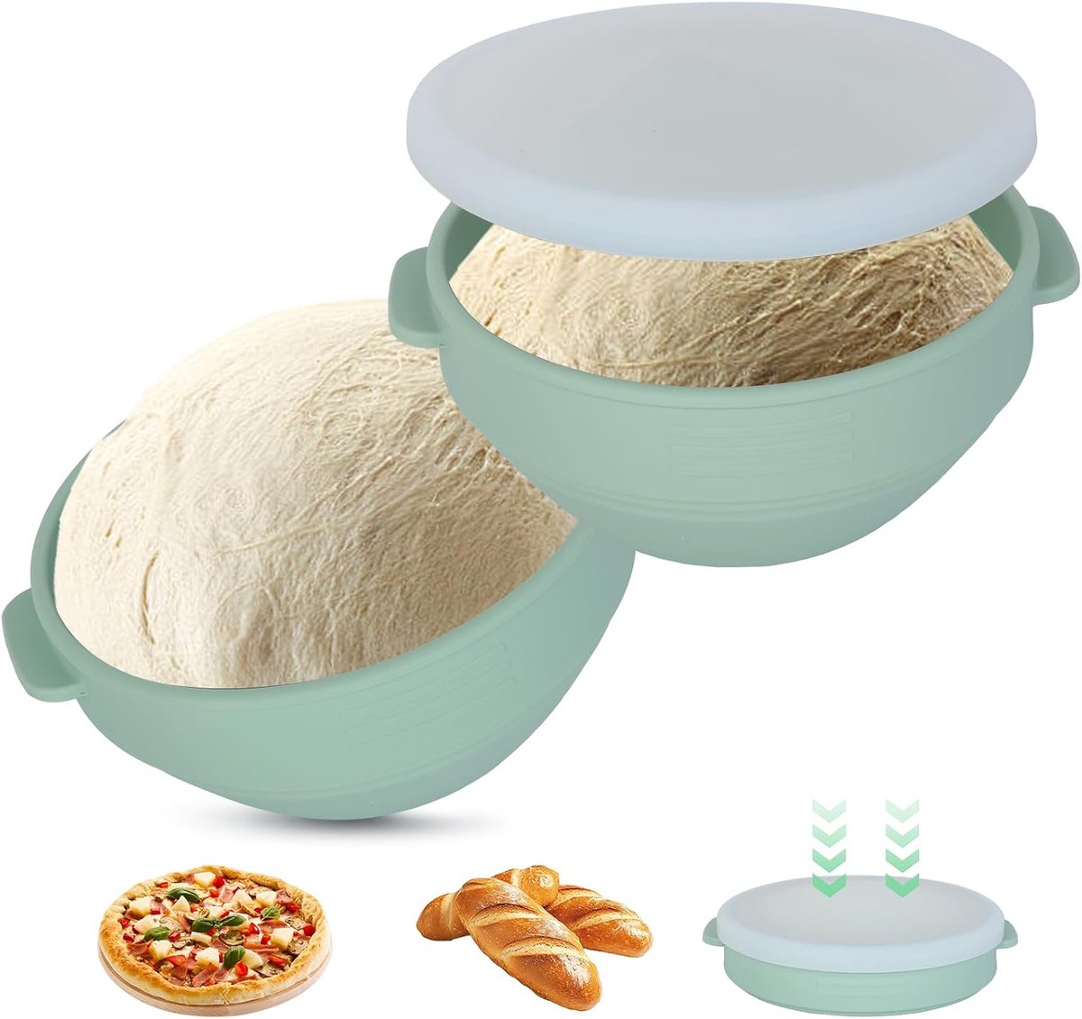 Pizza deegbox set 2 stuks - silicone met deksel - meetfunctie - ideaal voor fermentatie - ShopVlot
