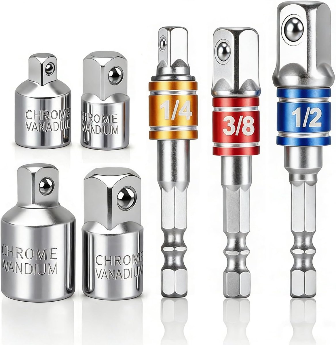 Accuschroevendraaier socketwrench set 3-delig - adapter en reducer 1/4, 3/8, 1/2 inch - ideaal voor klussen - ShopVlot