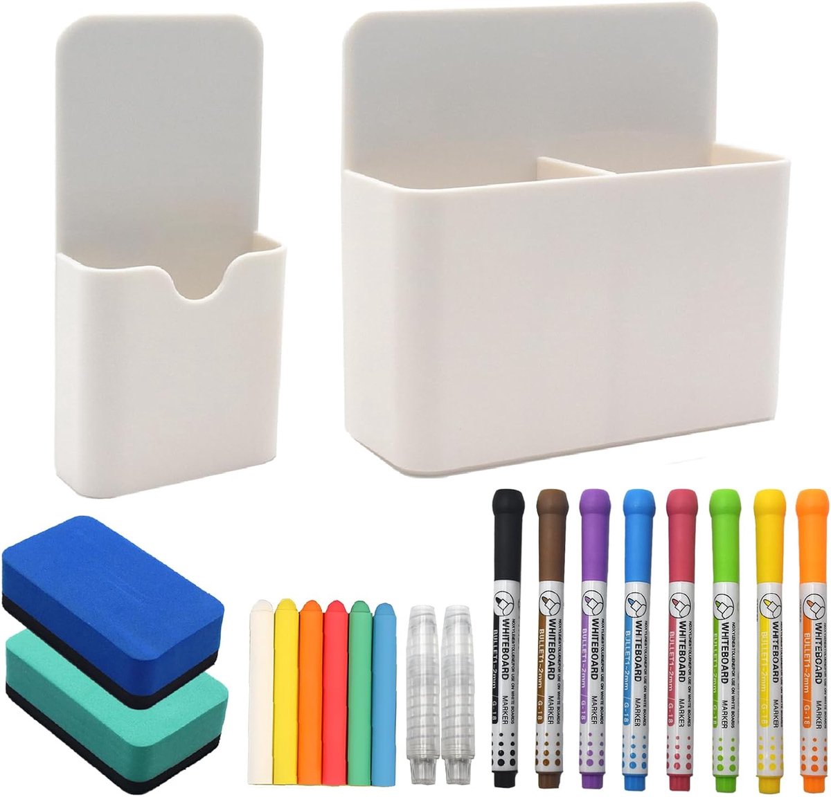 Whiteboard accessoires - magnetische penhouder - 8 wipebare whiteboard markers - ideaal voor thuis en kantoor - ShopVlot