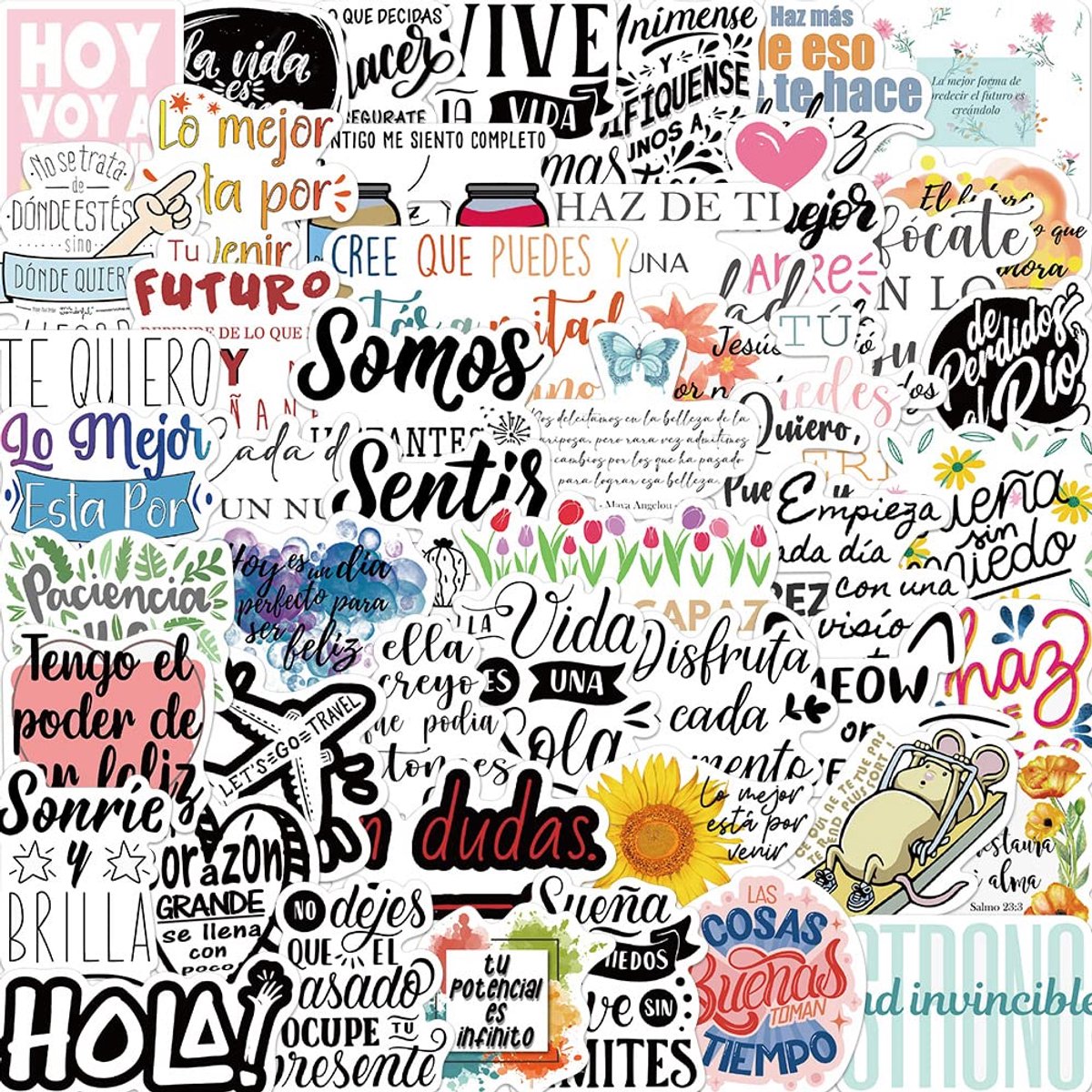Stickers met inspirerende tekst in het Spaans - 50 stuks - waterdichte vinyl - perfect voor laptop en telefoon - ShopVlot