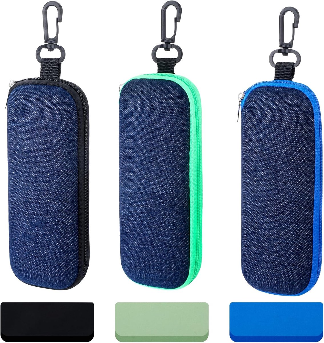 Bril etui set van 3 - zachte denim met rits - inclusief schoonmaakdoek - ideaal voor reizen - ShopVlot