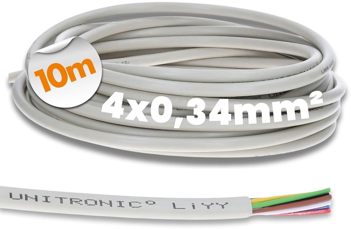 Controlekabel 10m - 4 x 0.34 mm² - LiYY signaal- en datakabel - Geschikt voor elektronica en kantoorapparatuur - ShopVlot