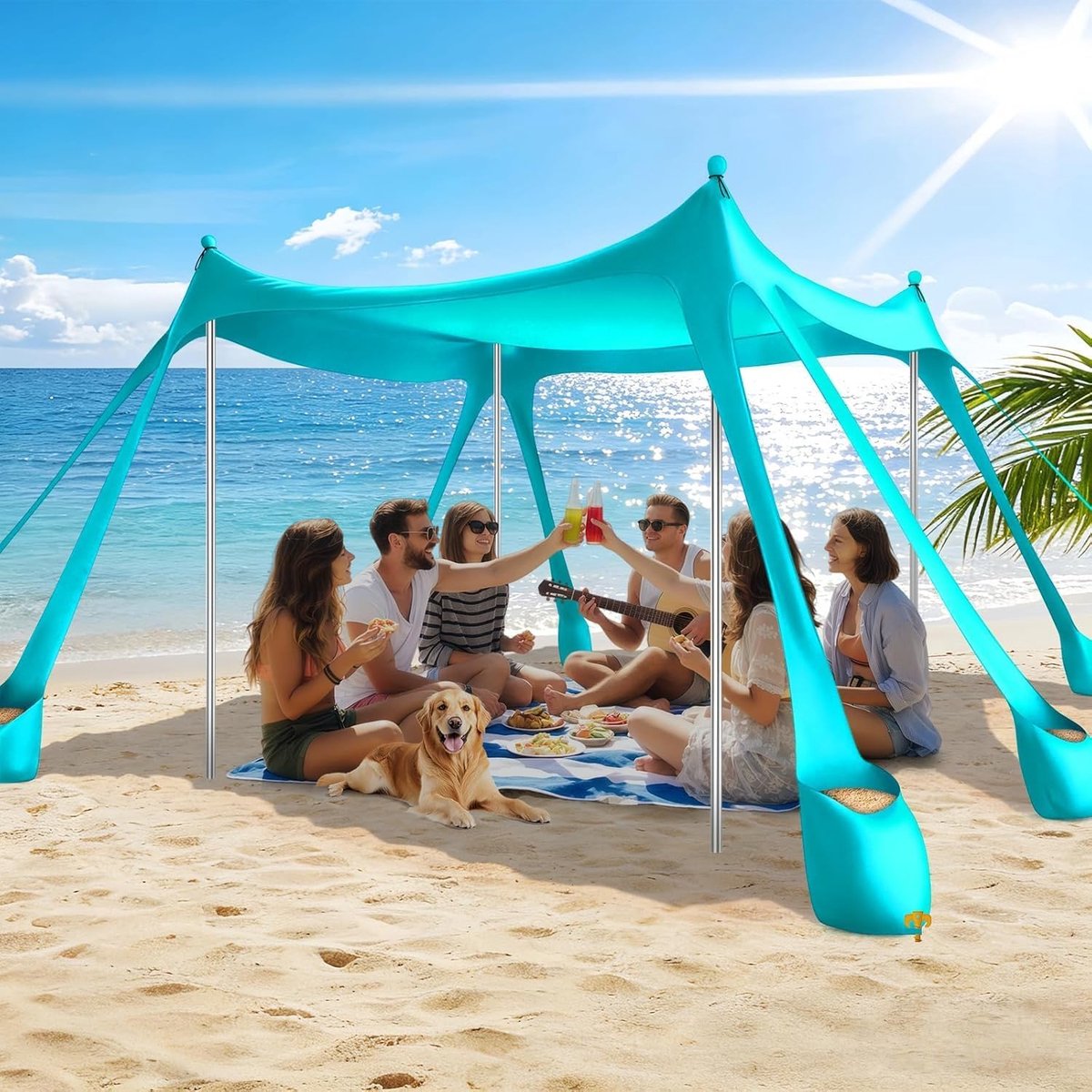 Strandtent 3 x 3 m - zonwering UPF 50+ - turquoise - uitstekende windbestendigheid - ShopVlot