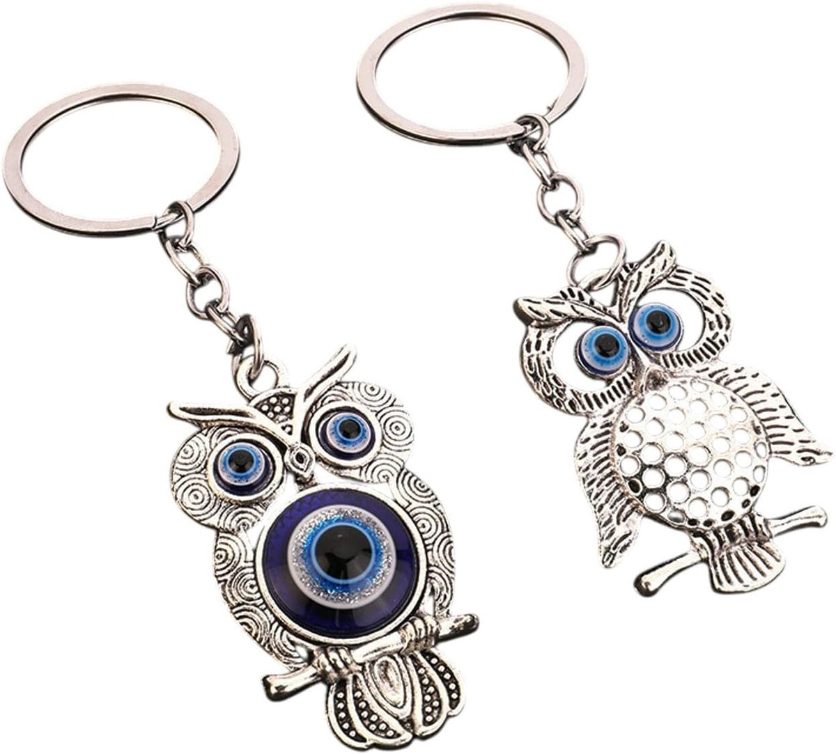 Sleutelhanger uil set van 2 - Legering zilver 11 cm - Decoratieve hanger voor tas of rugzak - ShopVlot