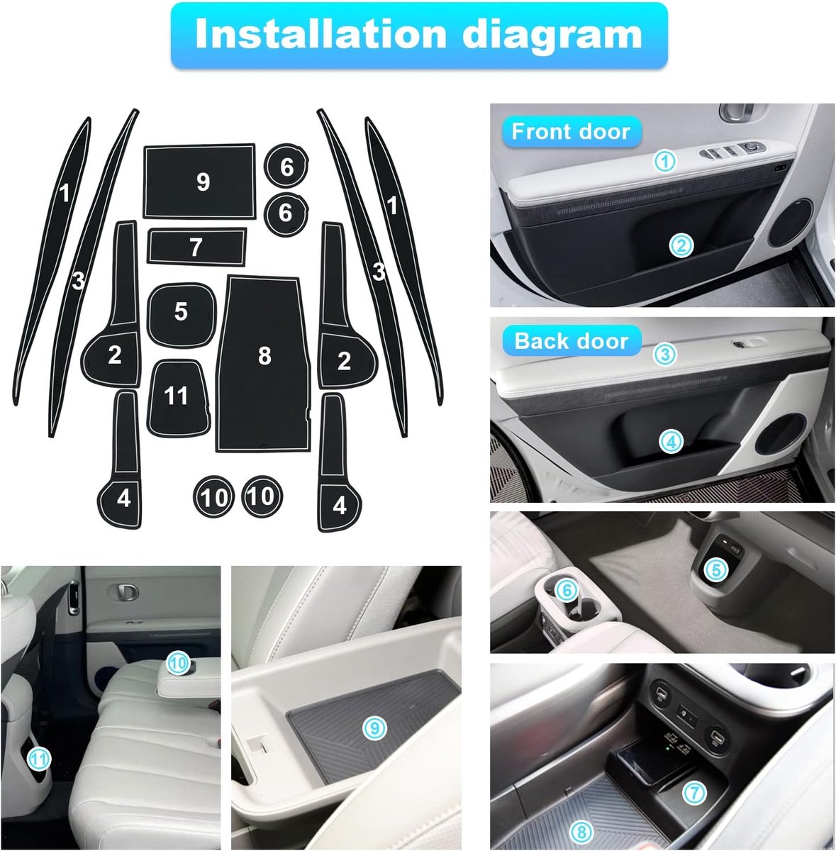 Anti-slip matten set 17-delig - rubber - voor Hyundai Ioniq 5 2021-2023 - bescherming en gemak - ShopVlot