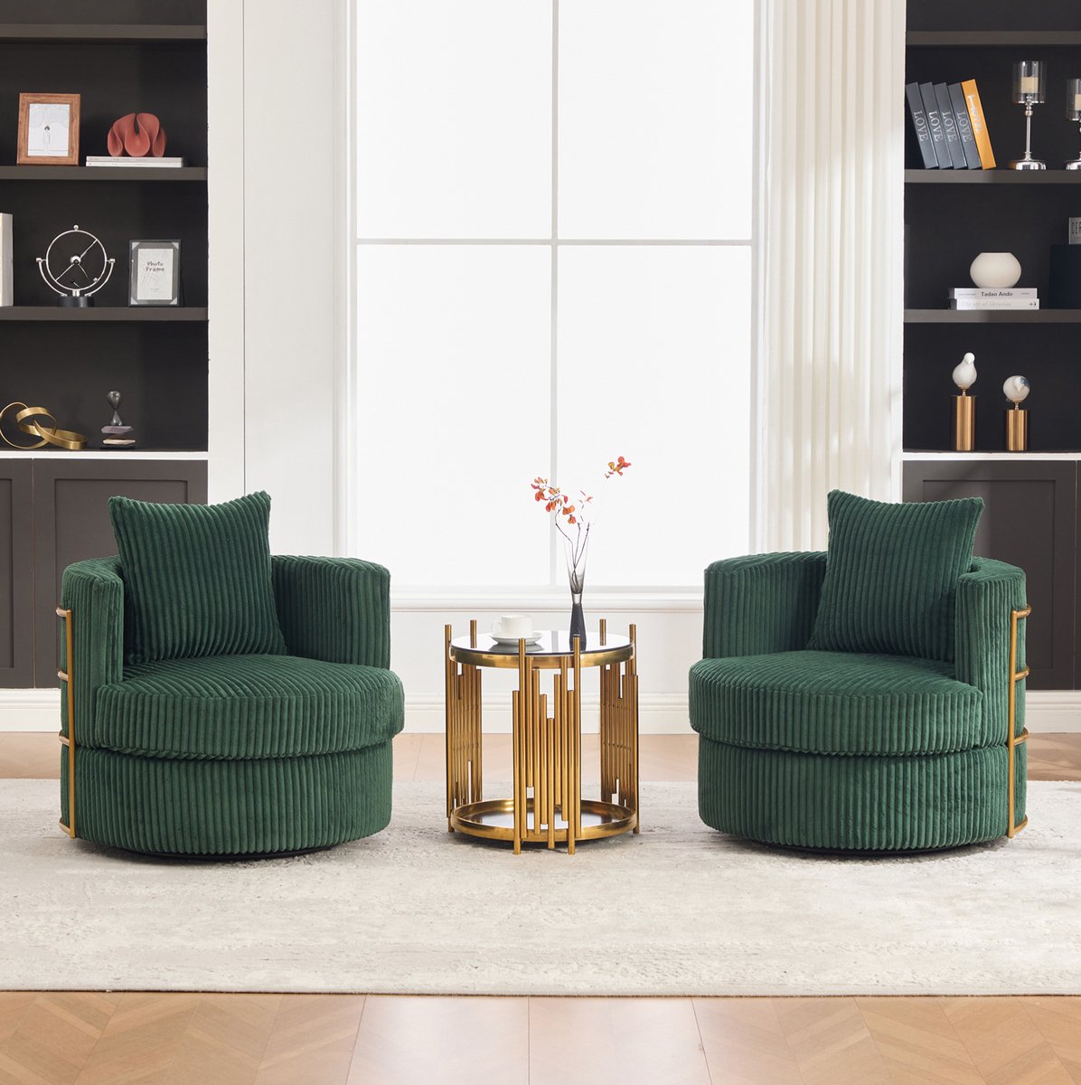 FloraGrace Fauteuil Set Van 2 360 Graden Draaibaar Met Opbergruimte Onder Zitting Voor Woonkamer En Slaapkamer Cord Emerald