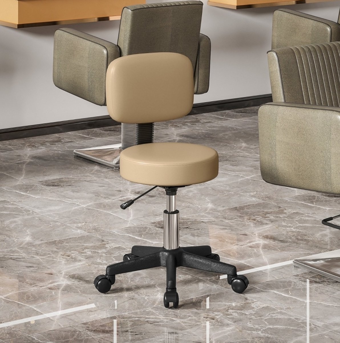 MIVRAY Bureaukruk 72-84 Cm - Verstelbare Rolkruk Met Rugleuning En 360° Draaibaar - Voor Bureau En Salon - Kunstleer Bruin
