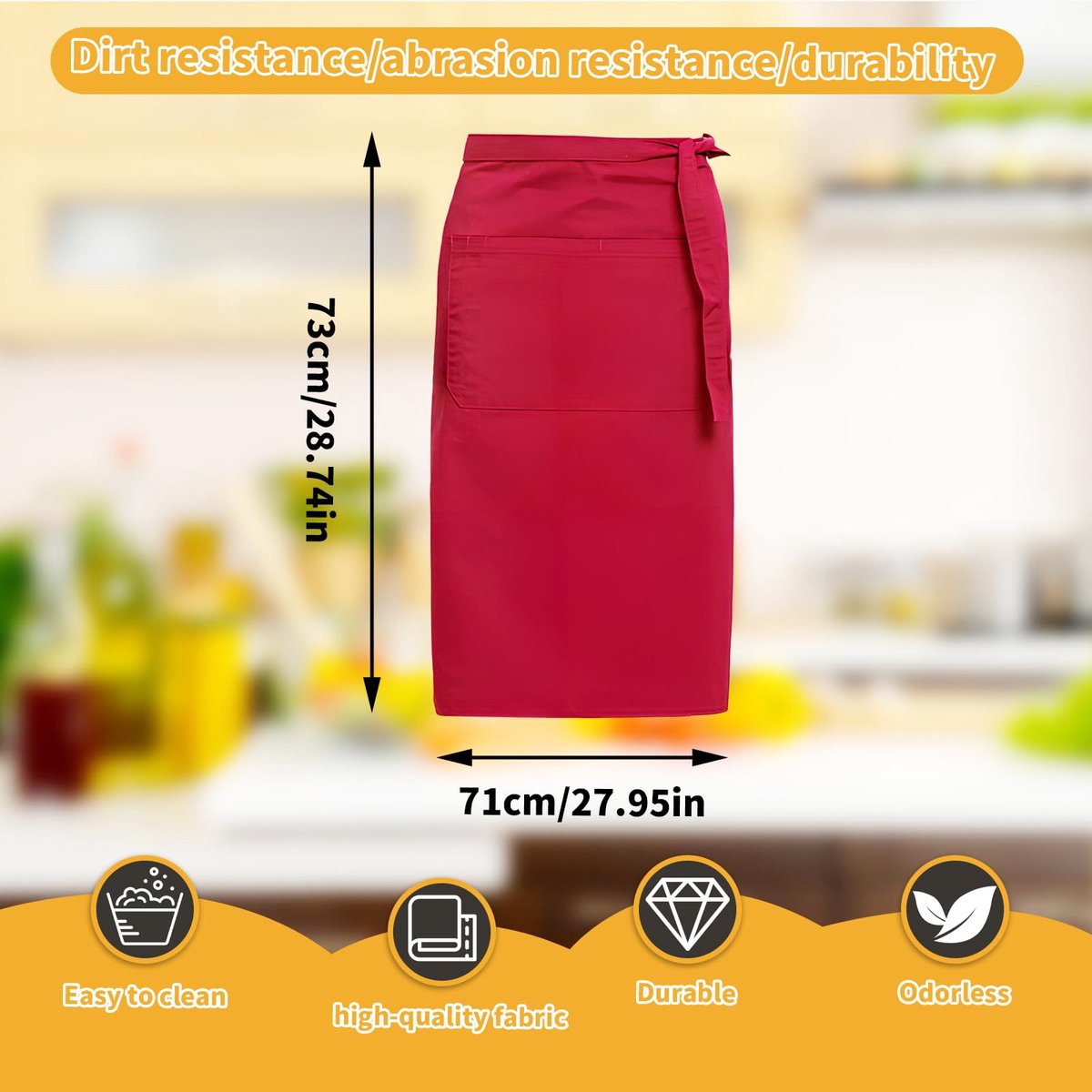 Kookschort 70 x 73 cm - waterdicht rood-wit-zwart - met 4 zakken - ideaal voor professionele obers - ShopVlot