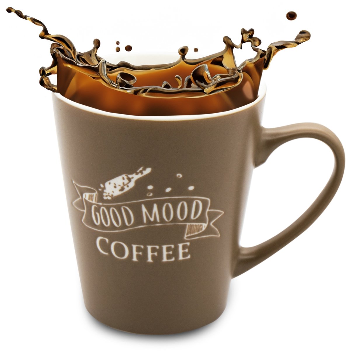 Porseleinen Mok 330ml - Good Mood Coffee - Beige - Cadeau