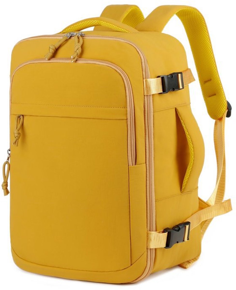 Reisrugzak voor handbagage – Geschikt als handbagage – Geschikt voor reizen en dagelijks gebruik – Rugzak voor dames en heren – 40x30x20 cm – Unisex – Geel