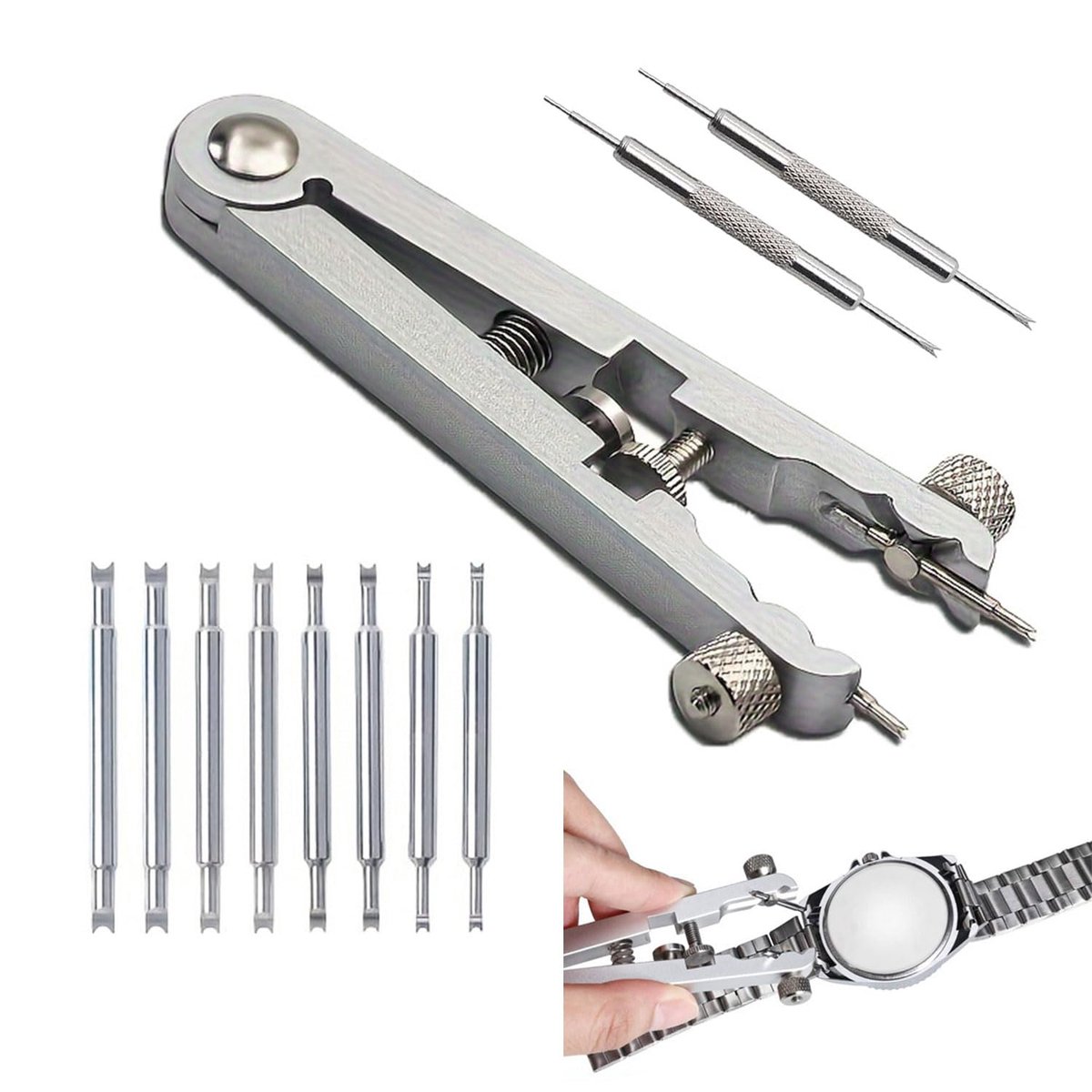 Horloge veerstang tang gereedschapset 11 stuks - link verwijderen kit - inclusief veerstangtang en 8 veerstaven - ShopVlot