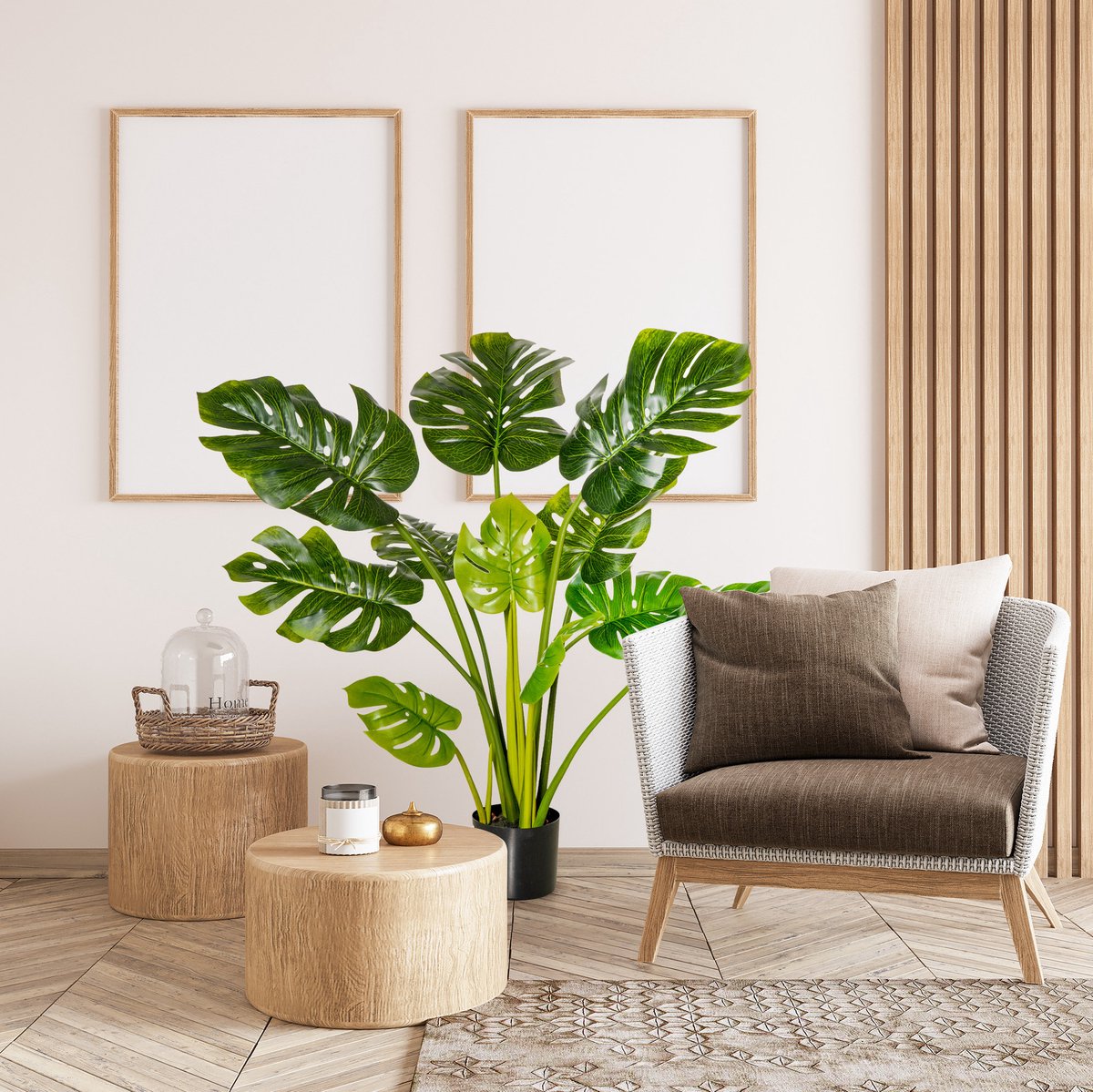 FloraGrace Kunstplant – Monstera 110 Cm – Kunststof – Groen – Voor Binnen & Buiten – Met Zwarte Pot – Onderhoudsarm