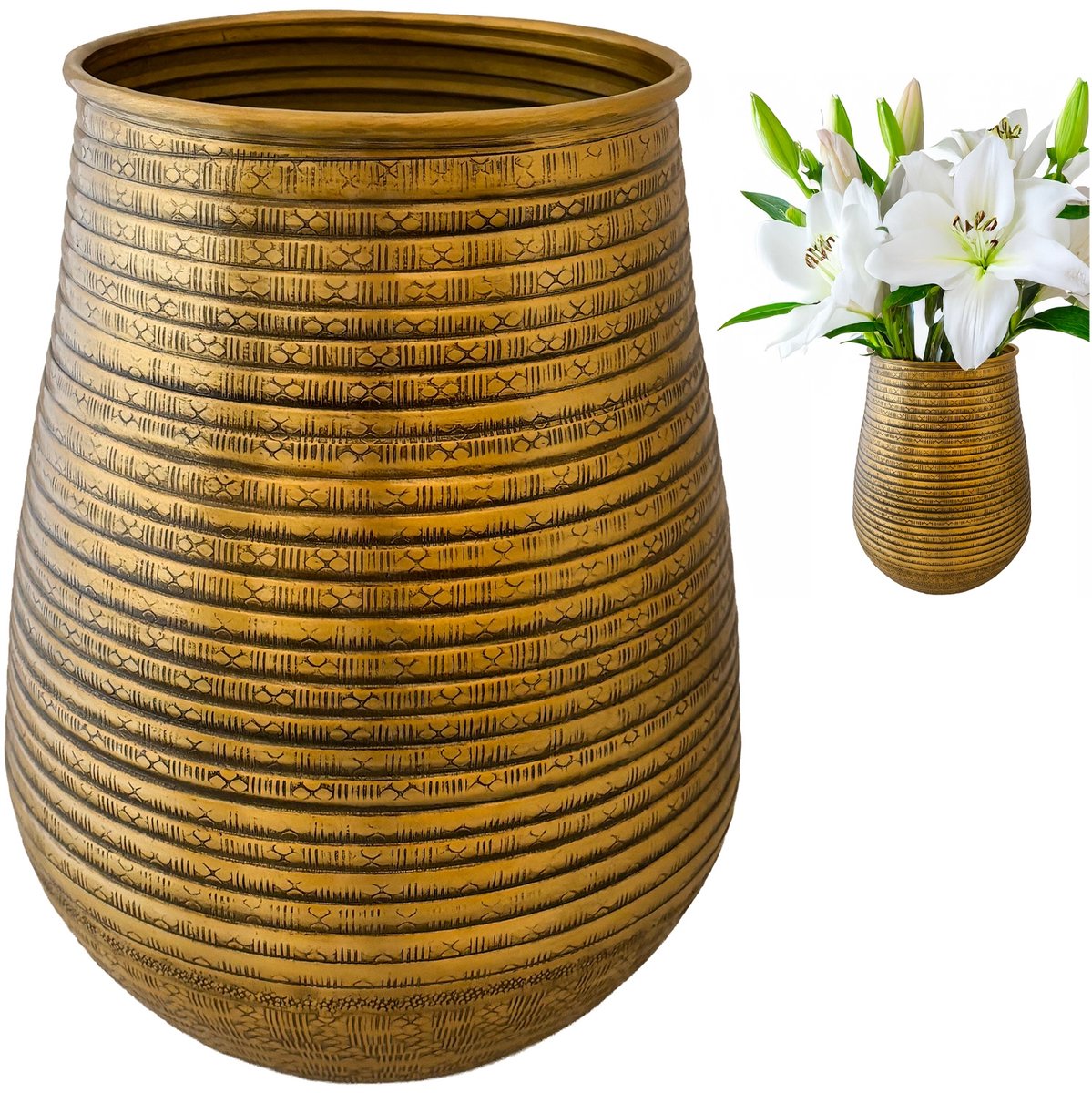 Grote Gouden Metalen Vaas 21cm - Stijlvolle Decoratie voor Thuis
