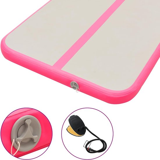 vidaXL - Gymnastiekmat - met - pomp - opblaasbaar - 300x100x10 - cm - PVC - roze van VidaXL — afbeelding 4