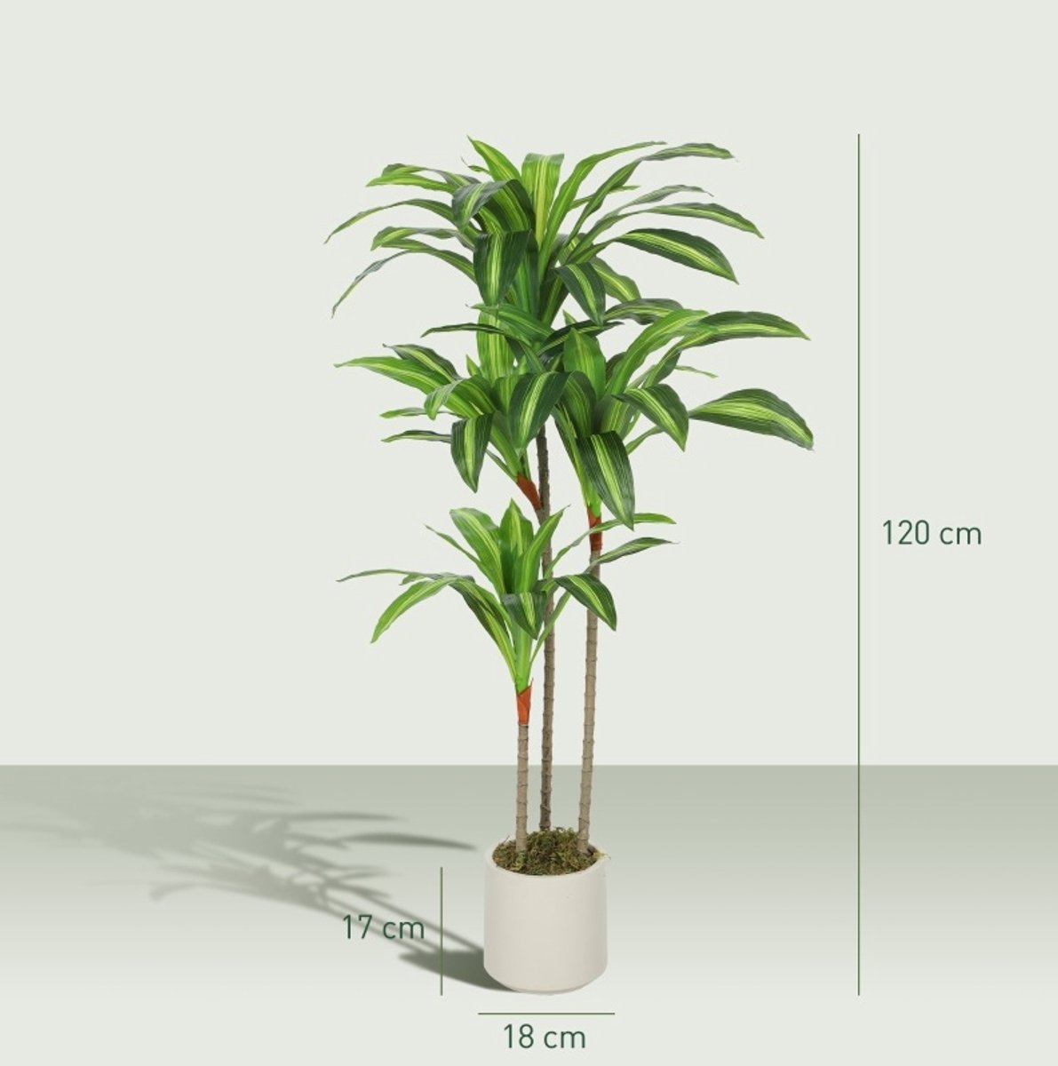 Kunstplant Dracaena 120 Cm Met Buigbare Stammen En Witte Pot Van PEVA En Kunststof Voor Woonkamer Slaapkamer En Kantoor