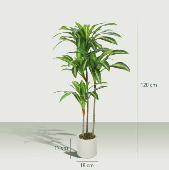Kunstplant Dracaena 120 Cm Met Buigbare Stammen En Witte Pot Van PEVA En Kunststof Voor Woonkamer Slaapkamer En Kantoor